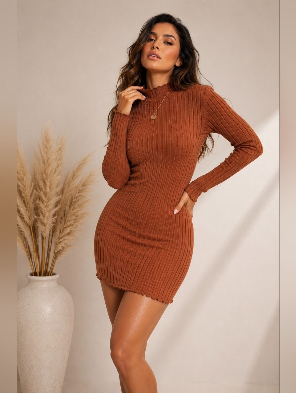 Rust Brown Rib Knit Sweater Dress | Size 12 | NWT